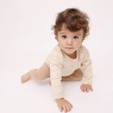 Biokatoen kindershirt met lange mouwen huren - Taupe gestreept